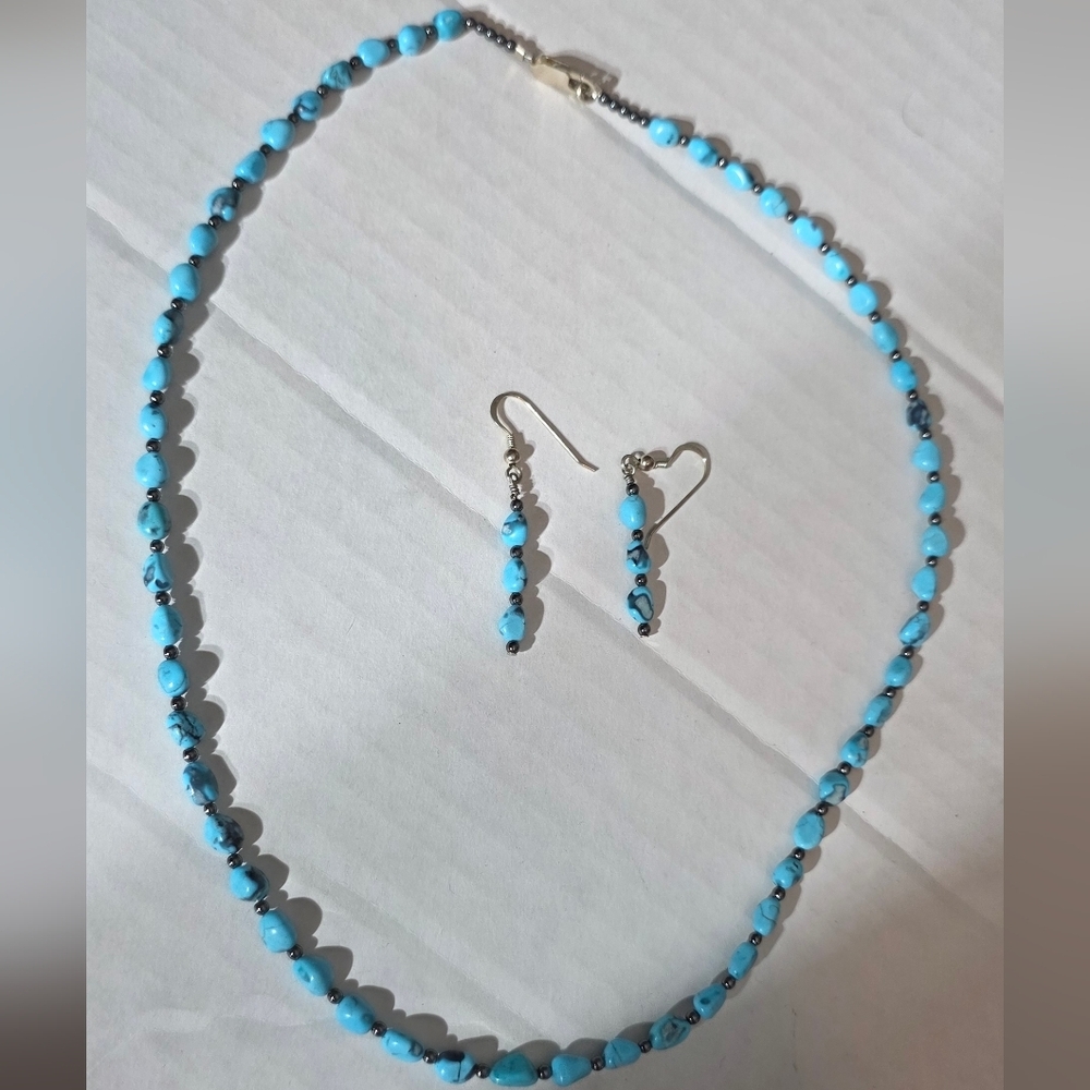 Elegant Blue Beaded Necklace and Earring Set